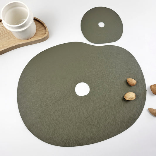 Tischset und Untersetzer aus echtem Leder | Olivgrün