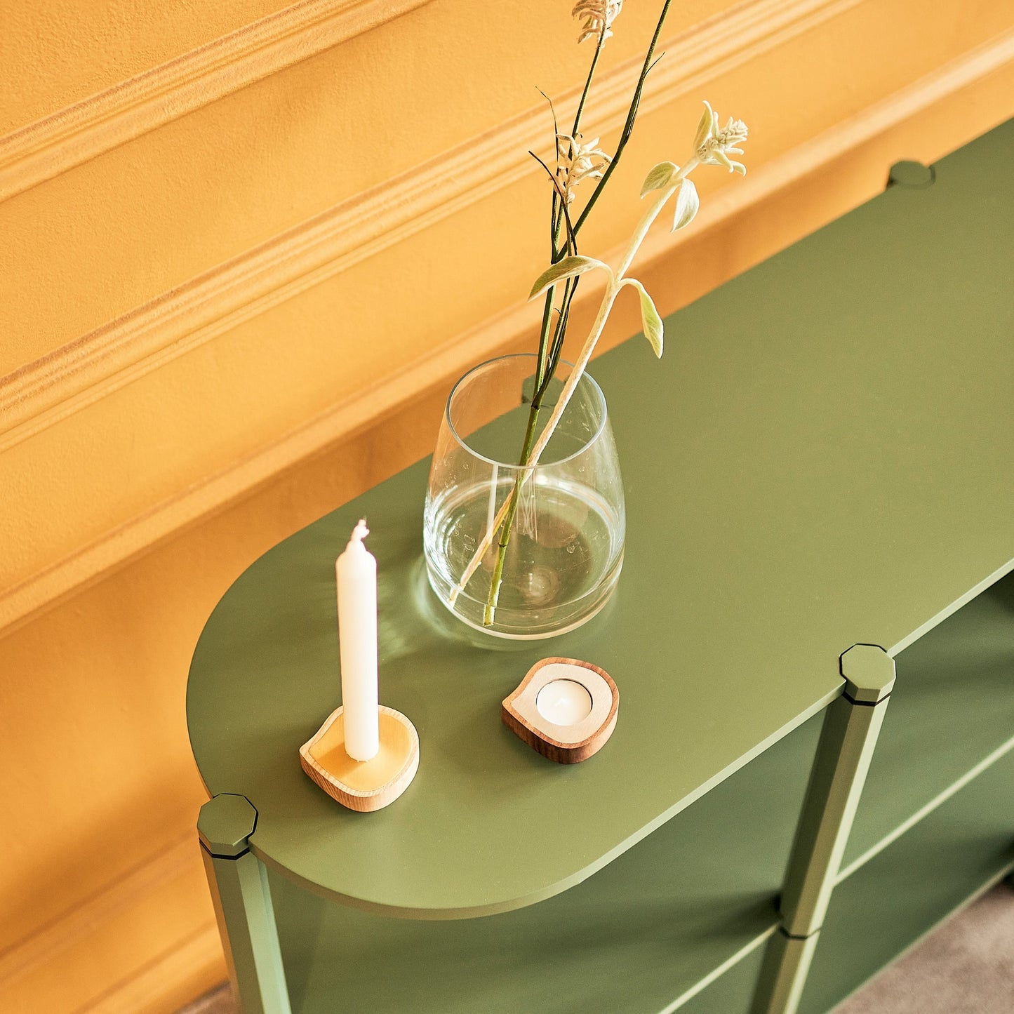 Kerzenhalter für Stabkerzen oder Teelichter | Eschenholz, Messing